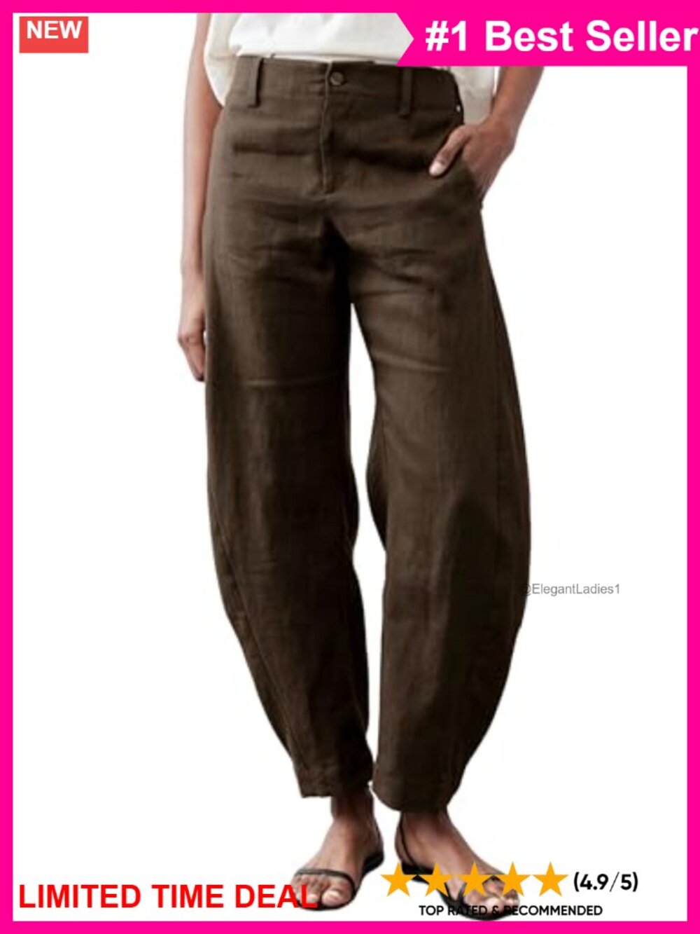 Linen Barrel Pants Baggy Wide Leg Palazzo Trousers Ankle Length